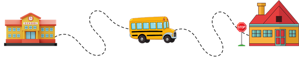 image is a bus route that begins at a school then ends at home